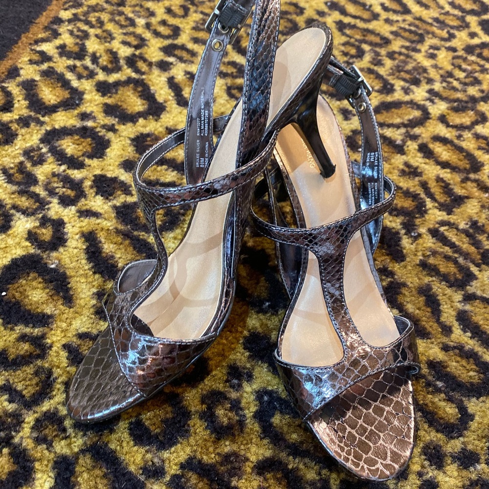 Gunmetal snake embossed heels by Vera Wang
